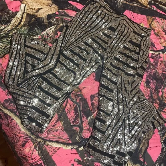 NEW! Sequin Flare Leg Pants - Silver and Black - Picture 4 of 5
